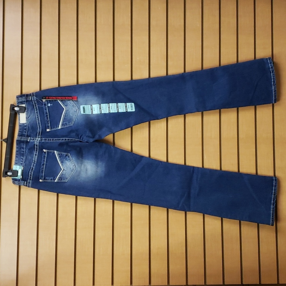 Rock And Roll Cowgirl Womens Boyfriend Denim Jeans Size 26W 34L New Distressed